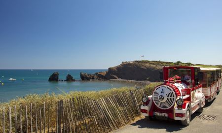 red and white locomotive circuits the small trains of cap d'agde tourist visits